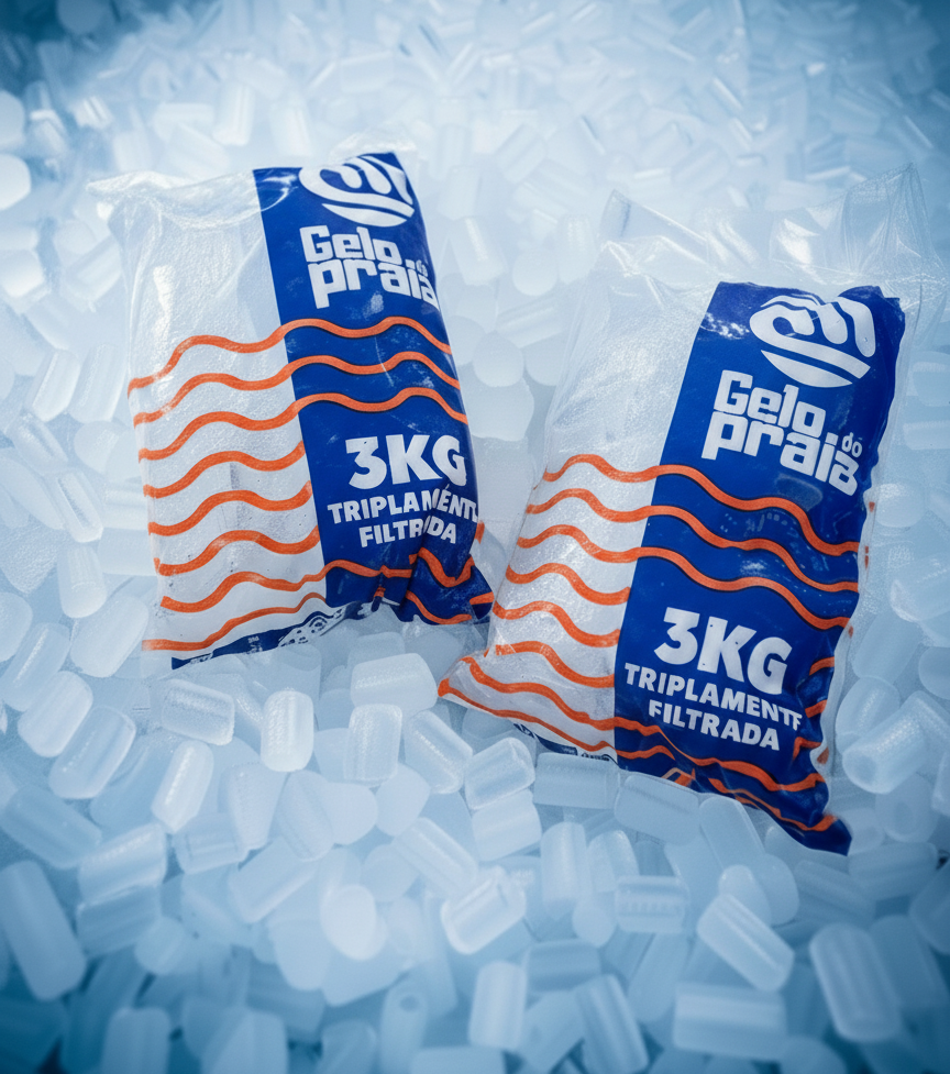 Produção e embalagens de gelo Gelo da Praia
